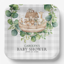 Gray Gingham Watercolor Noah's Ark Baby Shower 