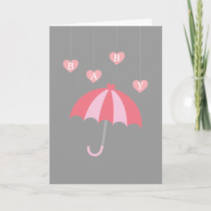 Gray Girl Baby Shower with Love and Pink Umbrella Invitation