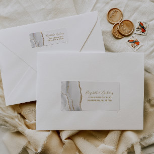 Gray Gold Agate Wedding Return Address Label
