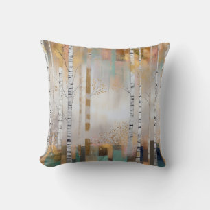 Gray Gold Birch Trees Abstract Forest Cushion