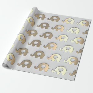 Gray Gold Elephants Baby Shower Princess Girl Boy Wrapping Paper