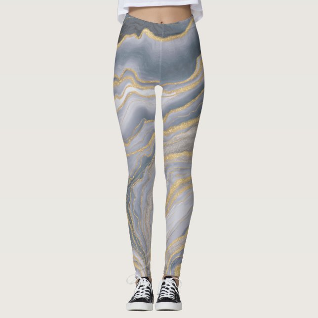 Gray Gold Fluid Liquid Painting Leggings (Front)