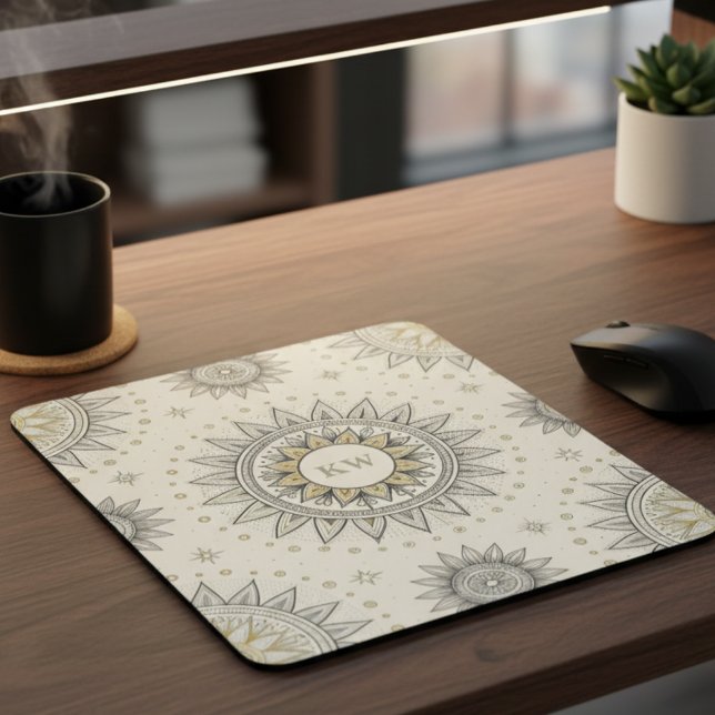 Gray Gold Mandala Pattern Mouse Mat (Creator Uploaded)