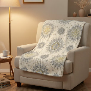 Gray Gold Mandala Pattern Sherpa Blanket