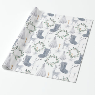 Gray Green Festive Scandinavian Theme Christmas    Wrapping Paper