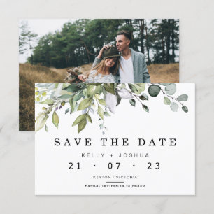 Gray Green Foliage Wedding Save The Date Card