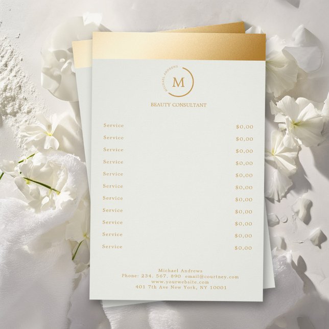 Gray-Green Gold Stripe Monogramm Circle Flyer (Creator Uploaded)