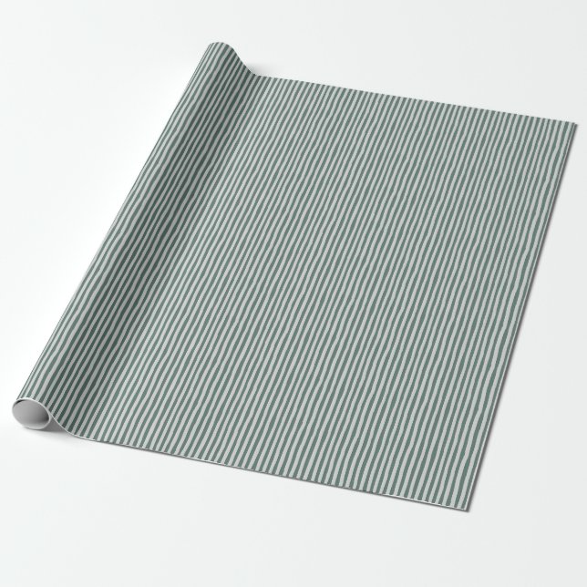 Gray-Green & Light Gray Wonky Stripes Wrapping Paper (Unrolled)