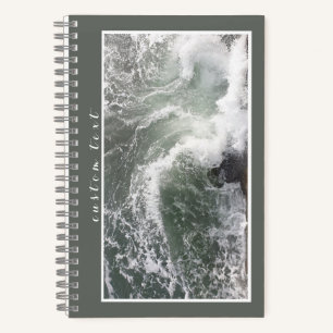 GRAY GREEN OCEAN SEA WAVES BREAKING NATURE PHOTO NOTEBOOK