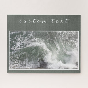 GRAY GREEN OCEAN SEA WAVES BREAKING WHITE WATER JIGSAW PUZZLE
