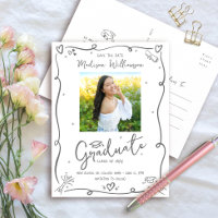 Gray Hand Drawn Doodles Save the Date Grad Photo