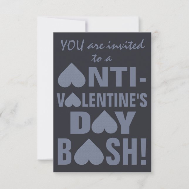 Gray Heart Anti-Valentine custom party invitations (Front)