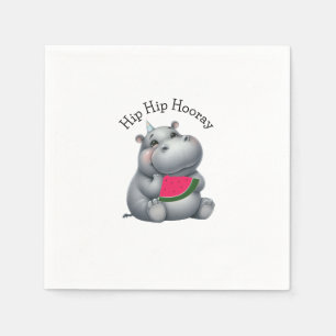 Gray Hippo Watermelon Birthday  Napkin