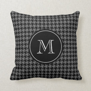 Gray houndstooth pattern monogram throw pillow