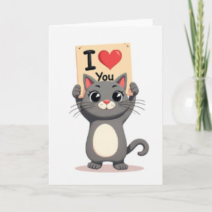 Gray I Love You Cat Card