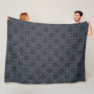 Gray irregular plaid square with pixelated dots fleece blanket