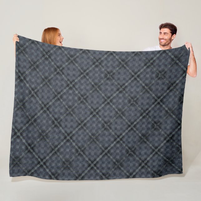 Gray irregular plaid square with pixelated dots fleece blanket (In Situ)