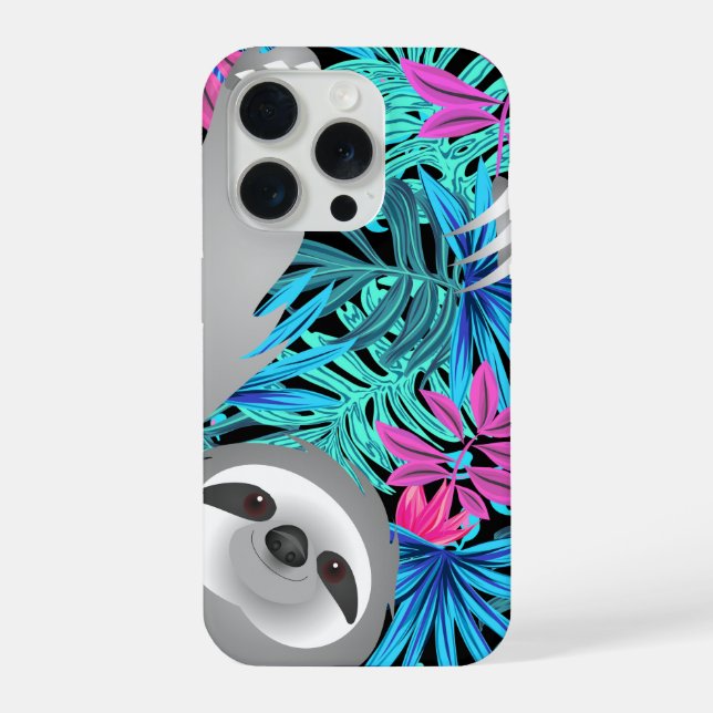Gray Jungle Sloth in Colorful Jungle Phone Case (Back)