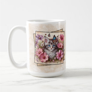 Gray Kitten Floral Coffee Mug