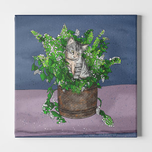 Gray Kitten in Bucket of Catnip Canvas Print