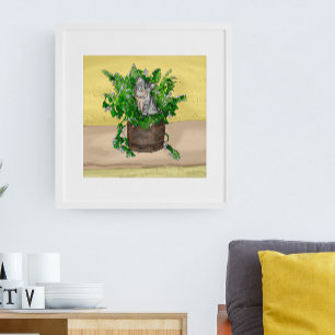 Gray Kitten in Bucket of Catnip   Poster