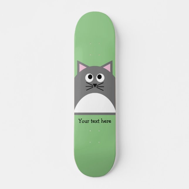 Gray Kitty Cat Personalized Skateboard (Front)