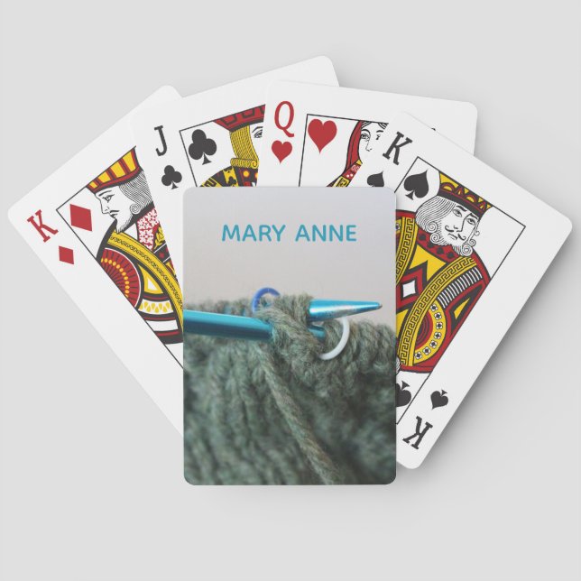 Gray Knitting Custom Name Playing Cards (Back)