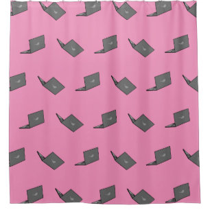 Gray Laptop with Bird Logo Cartoon Shower Curtain