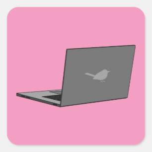 Gray Laptop with Bird Logo Cartoon Square Sticker