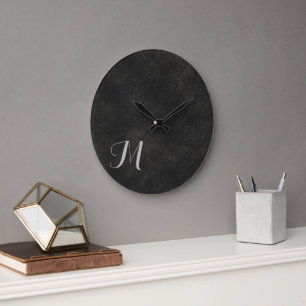 Gray Lime Wash Luxurious Monogram Large Clock