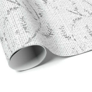 Gray Linen Silver White Sparkly Floral Laurel Wrapping Paper