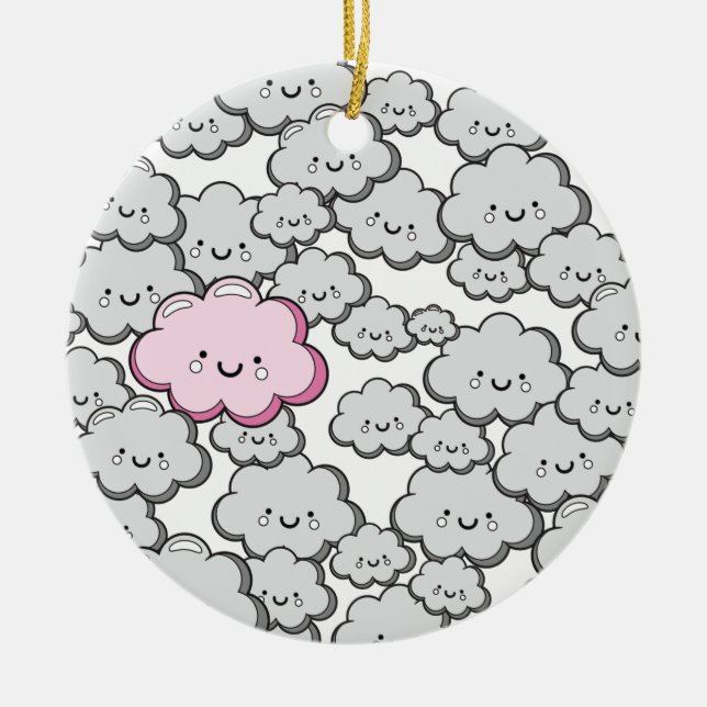 Gray Little Clouds Ceramic Tree Decoration (Front)
