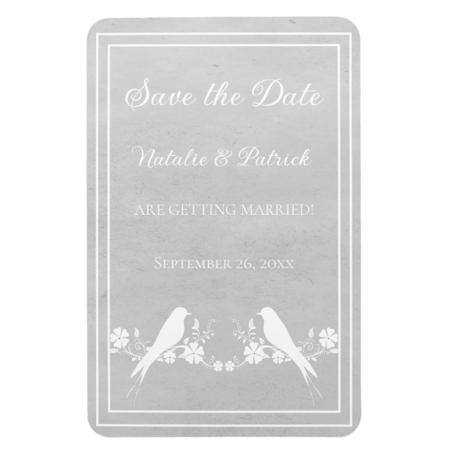 Gray Lovebird Floral Save the Date Magnet (Vertical)