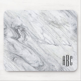 Gray Marble Black Three Letter Monogram Mouse Mat