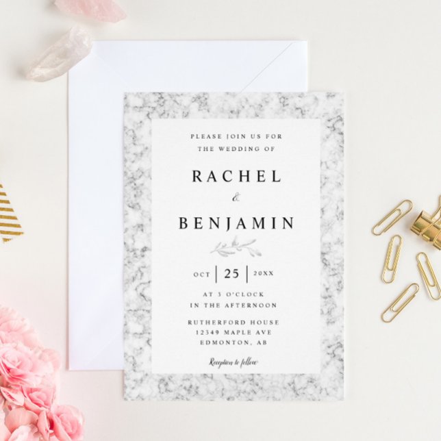 gray marble elegant simple modern chic wedding invitation (Creator Uploaded)