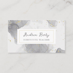 Gray Marble Swirls Substitute Teacher Business Card