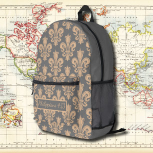 Gray Medallion Vintage Pattern with Bible Verse Printed Backpack