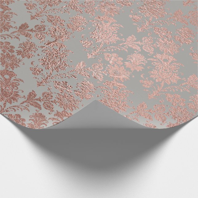Gray Metal Pink Rose Gold Powder Faux Blush Floral Wrapping Paper (Corner)