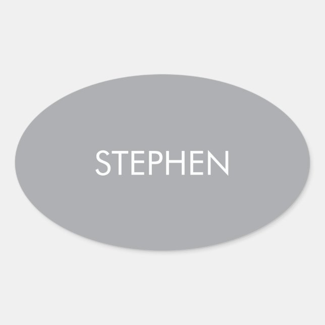 Gray minimalist custom name  oval sticker (Front)