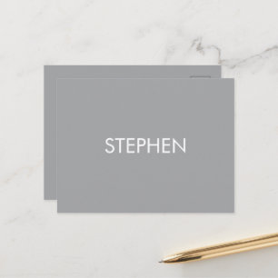 Gray minimalist custom name postcard