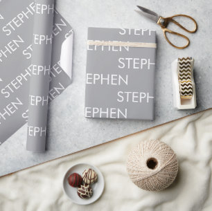 Gray minimalist custom name wrapping paper