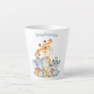 Gray Mint Watercolor Cute Safari Jungle Animals Latte Mug