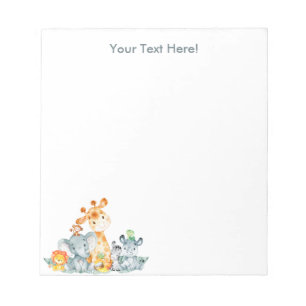 Gray Mint Watercolor Cute Safari Jungle Animals Notepad