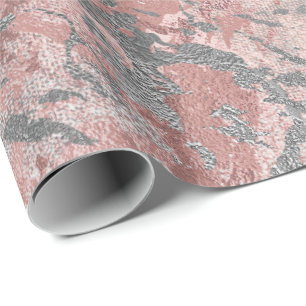 Gray Molten Silver Blush Pink Marble Shiny Metal Wrapping Paper