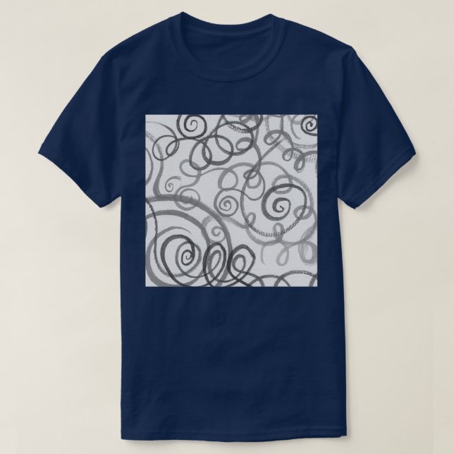 Gray Monochrome Whimsical Organic Lines Curves Wat T-Shirt (Design Front)