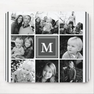 Gray Monogram Family Photo Collage Mouse Mat