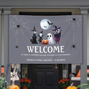 Gray Monster Halloween Baby Shower Welcome Vinyl Banner