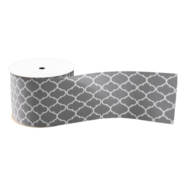 Gray Moroccan Quatrefoil Grosgrain Ribbon (Spool)