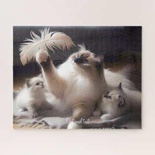 Gray Mother Ragdoll Cat and Kittens Jigsaw Puzzle
