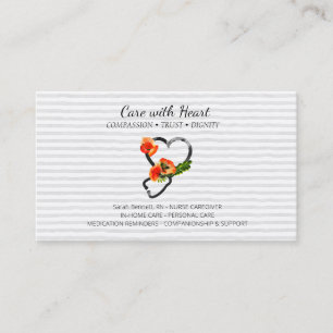 Gray Nurse Caregiver Floral Stethoscope Business Card